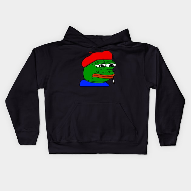 Sad Frenchman Pepe Beret Kids Hoodie by Lean Mean Meme Machine